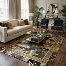 Πολυτελές διακοσμητικό χαλί σαλονιού από δέρμα και γούνα σε μαύρο και χρυσό